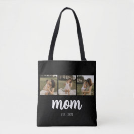 Mom Established Script Black 3 Photos Tote Bag Tasche
