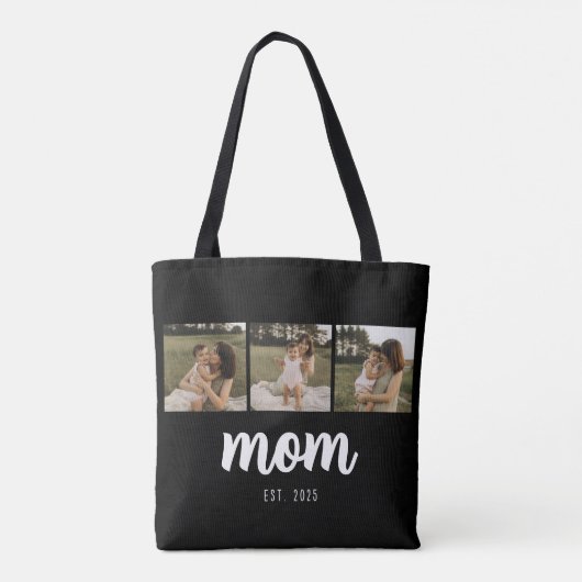 Mom Established Script Black 3 Photos Tote Bag Tasche (Rückseite)