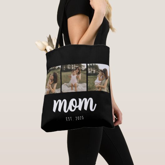 Mom Established Script Black 3 Photos Tote Bag Tasche (Von Nahem)