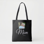 Mom Established Script Black Photo Gift Tasche (Vorderseite)