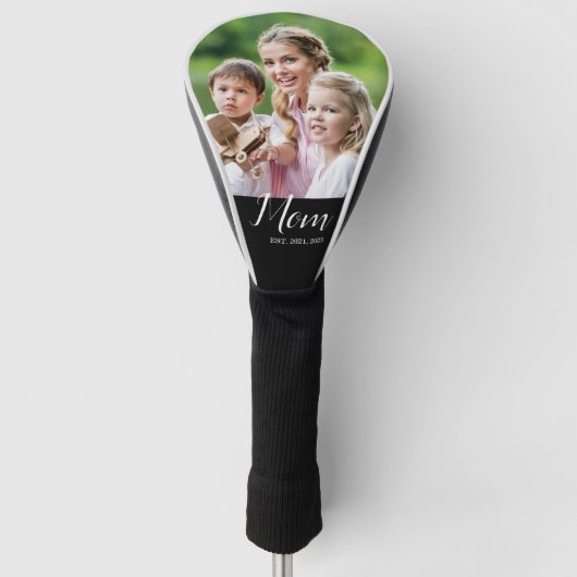 Mom Established Script Black Photo Golf Headcover (Vorderseite)