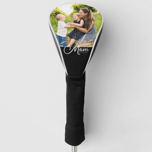 Mom Established Script Black Photo Golf Headcover (Vorderseite)