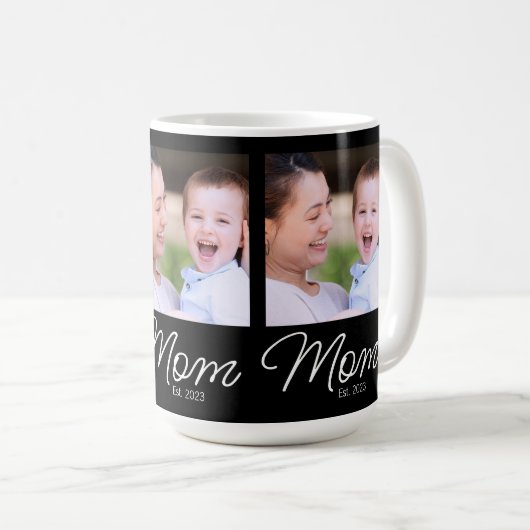 Mom Established Script Black Photo Kaffeetasse (VorderseiteRechts)