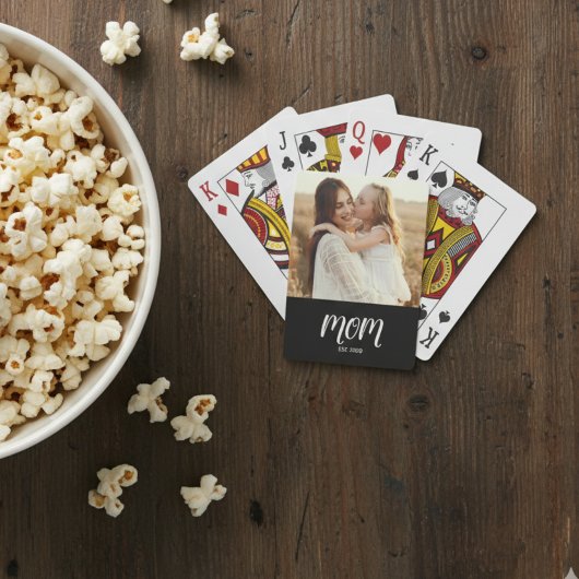 Mom Established Script Black Photo Playing Cards Spielkarten