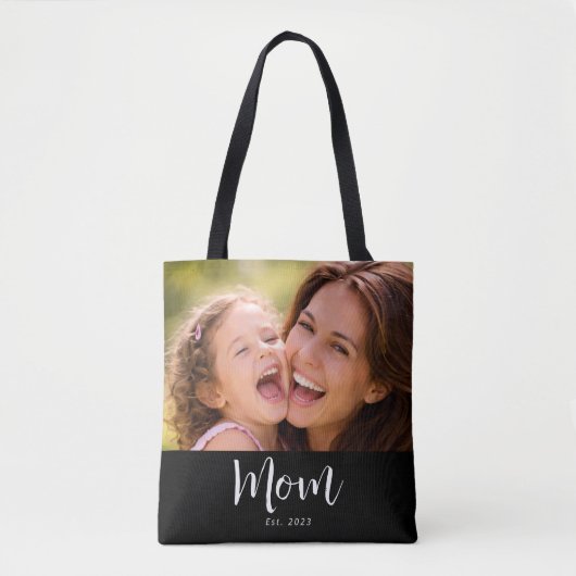 Mom Established Script Black Photo Tasche (Vorderseite)