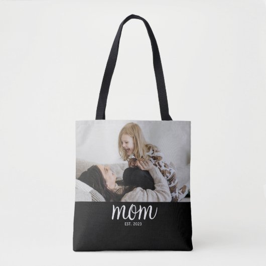 Mom Established Script Black Photo Tasche (Vorderseite)