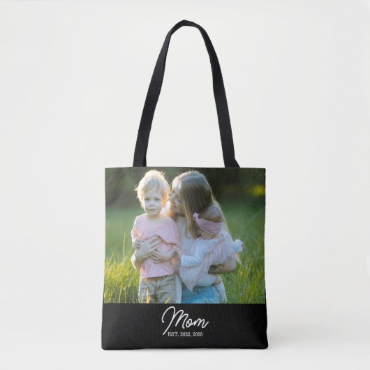 Mom Established Script Black Photo Tasche (Vorderseite)