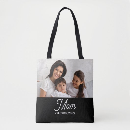 Mom Established Script Black Photo Tasche (Vorderseite)
