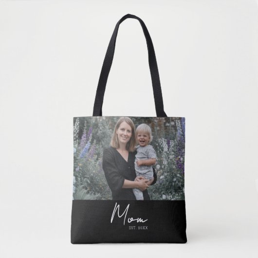 Mom Established Script Black Photo Tasche (Vorderseite)