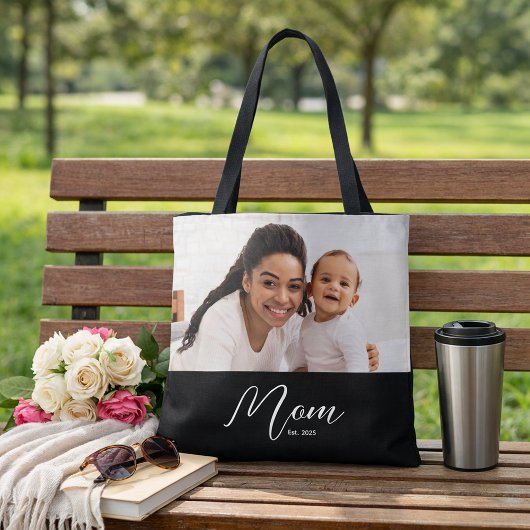 Mom Established Script Black Photo Tasche