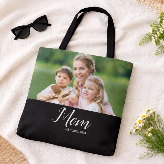 Mom Established Script Black Photo  Tasche