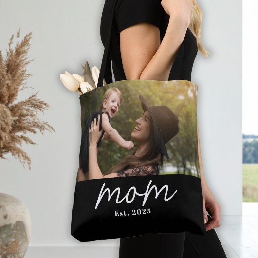 Mom Established Script Black Photo Tasche