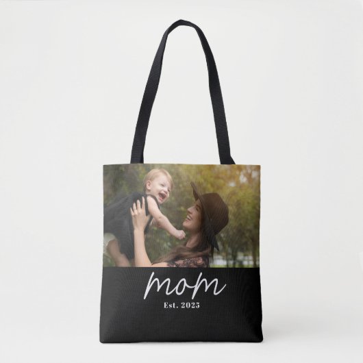Mom Established Script Black Photo Tasche (Vorderseite)