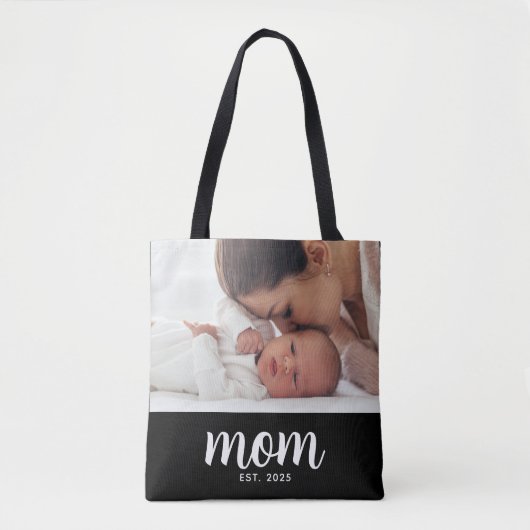 Mom Established Script Black Photo Tasche (Vorderseite)