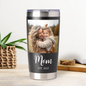 Mom Established Script Black Photo Thermobecher