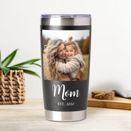 Mom Established Script Black Photo Thermobecher