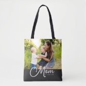 Mom Established Script Black Photo Tote Bag Tasche (Vorderseite)