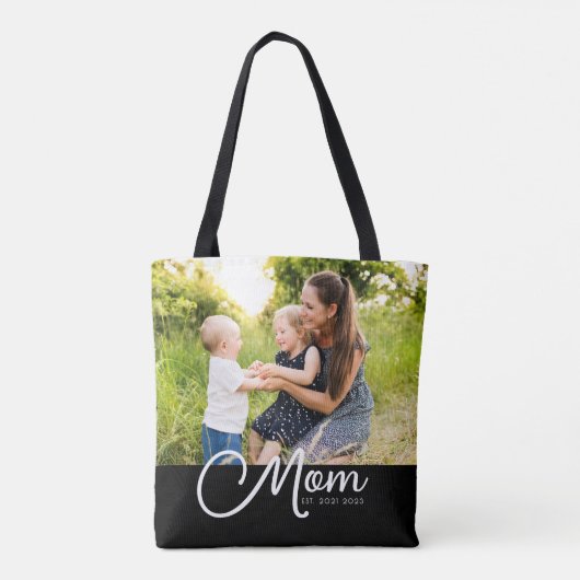 Mom Established Script Black Photo Tote Bag Tasche (Rückseite)