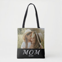Mom Established Script Black Photo  Tote Bag