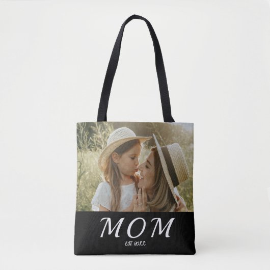 Mom Established Script Black Photo  Tote Bag Tasche (Vorderseite)