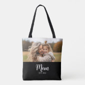 Mom Established Script Black Photo Tote Bag Tasche (Rückseite)