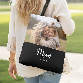 Mom Established Script Black Photo Tote Bag Tasche