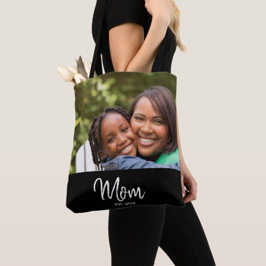 Mom Established Script Black Photo Tote Bag Tasche (Von Nahem)