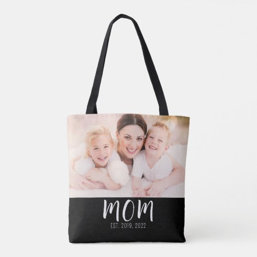 Mom Established Script Black Photo Tote Bag Tasche (Rückseite)