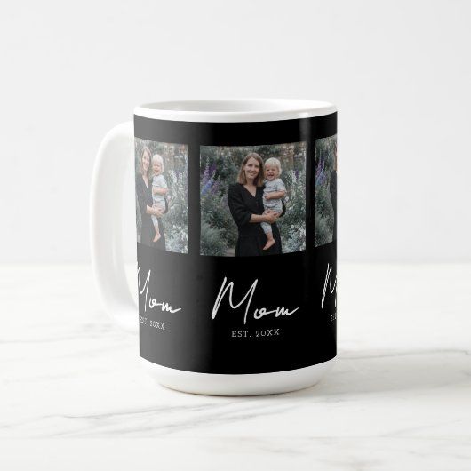 Mom Established Script Black Repeat Photo Kaffeetasse (Vorderseite Links)