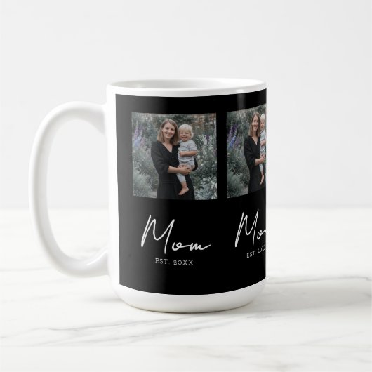 Mom Established Script Black Repeat Photo Kaffeetasse (Links)