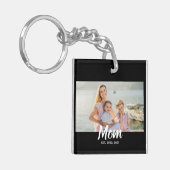 Mom Established Script Photo Custom Date Schlüsselanhänger (Vorderseite links)