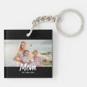 Mom Established Script Photo Custom Date Schlüsselanhänger (Rückseite)