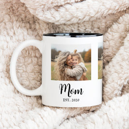 Mom Established Script Photo Zweifarbige Tasse