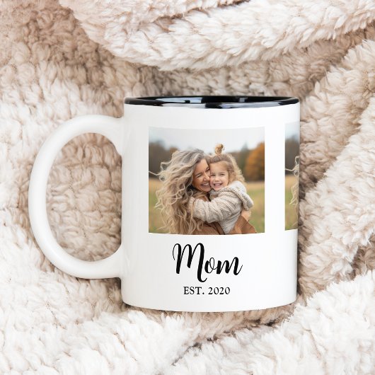 Mom Established Script Photo Zweifarbige Tasse