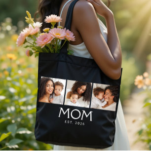 Mom Established Typography Schwarz 3 Foto Tasche
