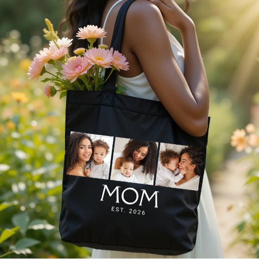 Mom Established Typography Schwarz 3 Foto Tasche