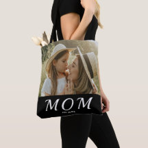 Mom Established Weiße Schrift Foto Tote Bag