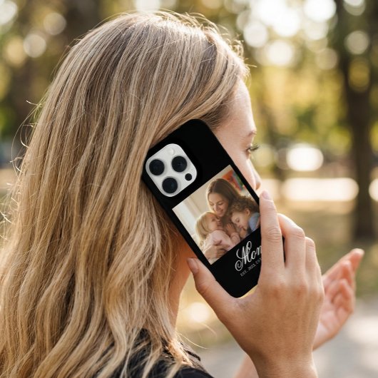 Mom Established White Elegant Script Photo iPhone Hülle