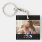 Mom Established White Elegant Script Photo Schlüsselanhänger (Vorderseite)