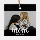 Mom Established White Script Photo Keramikornament (Vorderseite)