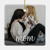 Mom Established White Script Photo Keramikornament (Rückseite)