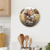 Mom Established White Script Photo Runde Wanduhr