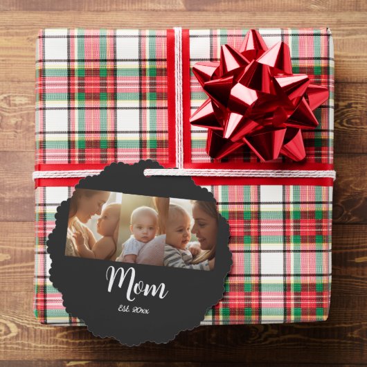 Mom Established Year Modern Script Black 3 Photo Ornament Karte (Insitu (Geschenk))