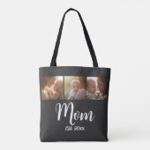 Mom Established year Script Black 3 Photo Tote Tasche (Rückseite)