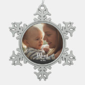 Mom Established Year Script Photo Schneeflocken Zinn-Ornament (Vorderseite)