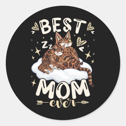 Mom Ever, Bengal Cat 2 Kittens, Mother's Day, Moth Runder Aufkleber (Vorderseite)