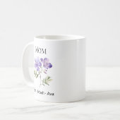 Mom February Birth Flower with Kids Names Kaffeetasse (Vorderseite Links)