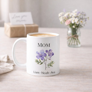 Mom February Birth Flower with Kids Names Kaffeetasse