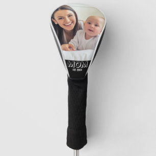 Mom Foto Minimale schwarze Typografie Est. Jahr Golf Headcover