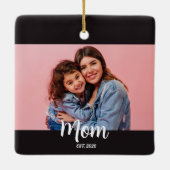 Mom Gegründet Schwarz Weiß Schrift Foto  Keramikornament (Rückseite)